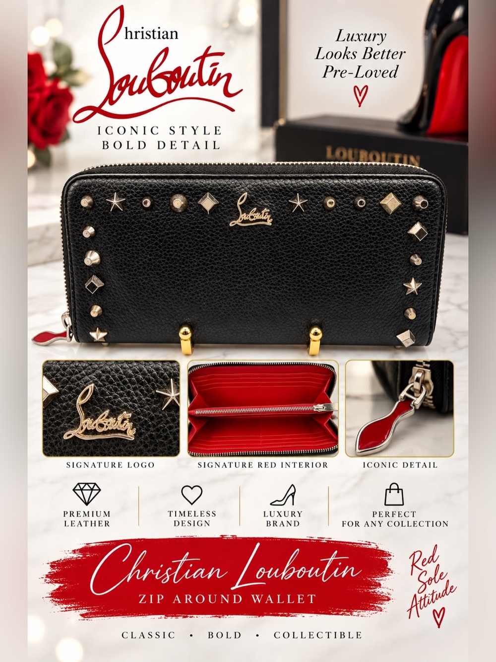 Christian Louboutin Panettone Zip-Around Wallet with Studs